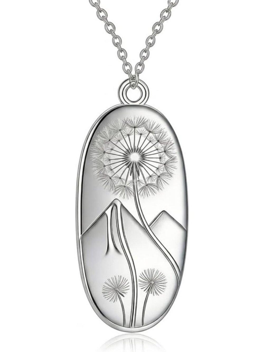 Dandelion Mountain Pendant Necklace - Etched Nature Jewelry for Hope